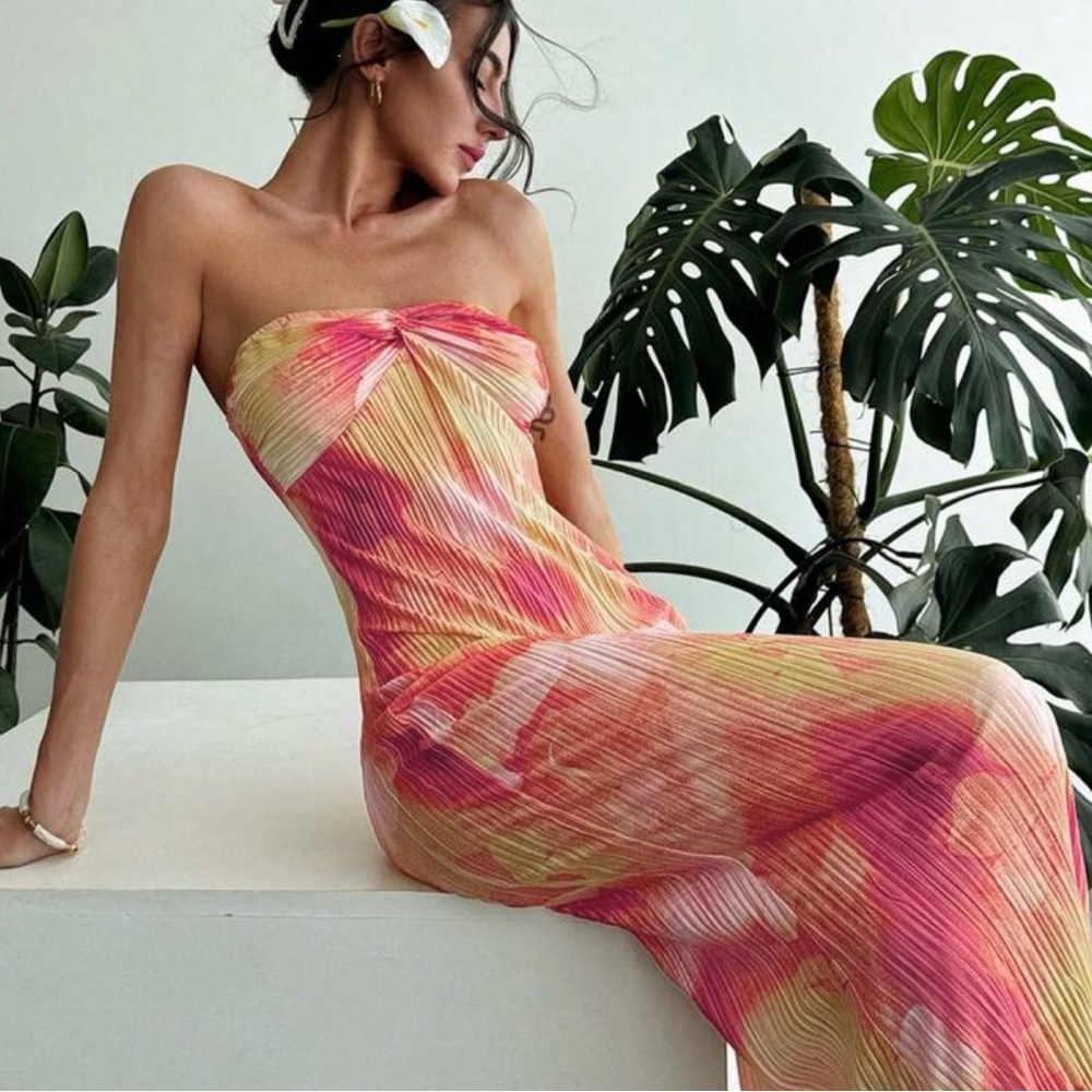 SHEIN Maxi Dress in Pink and Yellow